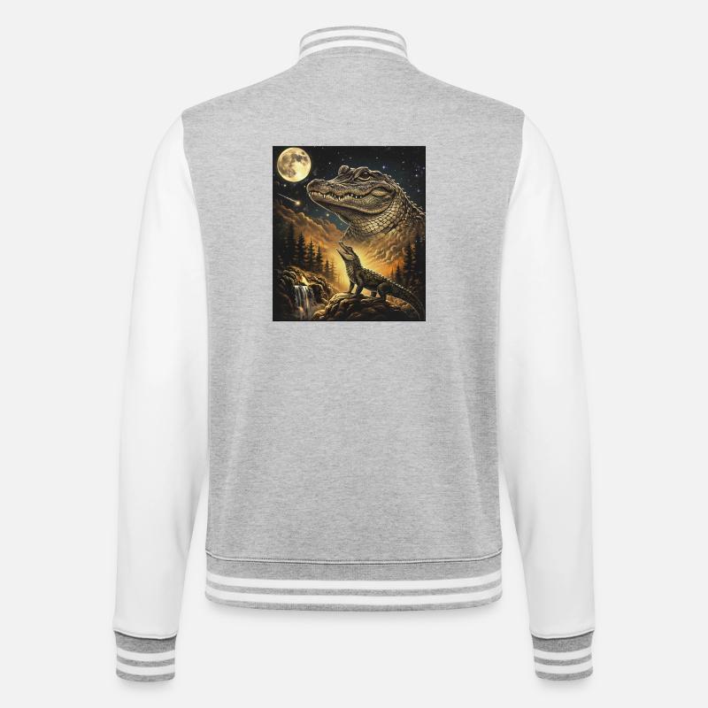 Moon Crocodile Forest Howl Moonlight - College Sweat Jacket - heather grey/white