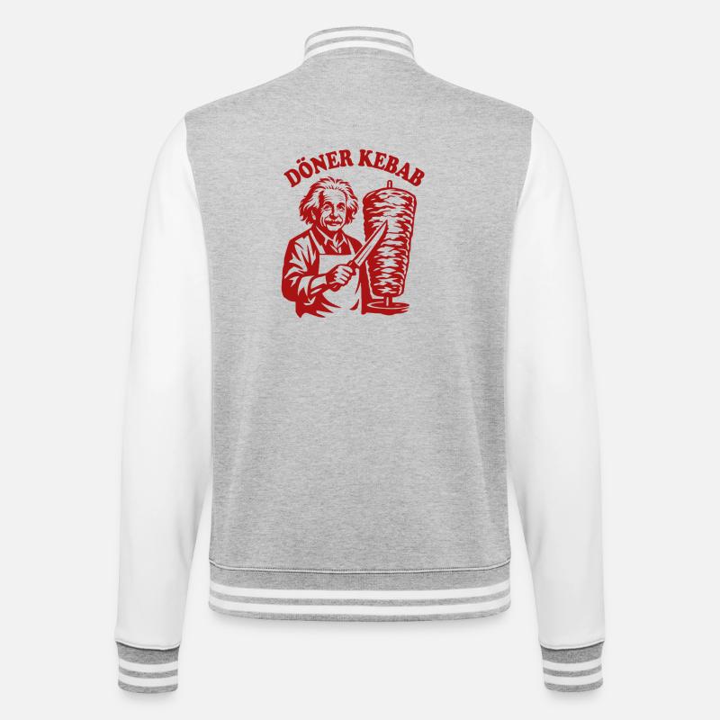 Döner Kebab - Einstein - Fast Food - College-Sweatjacke - Grau meliert/Weiß