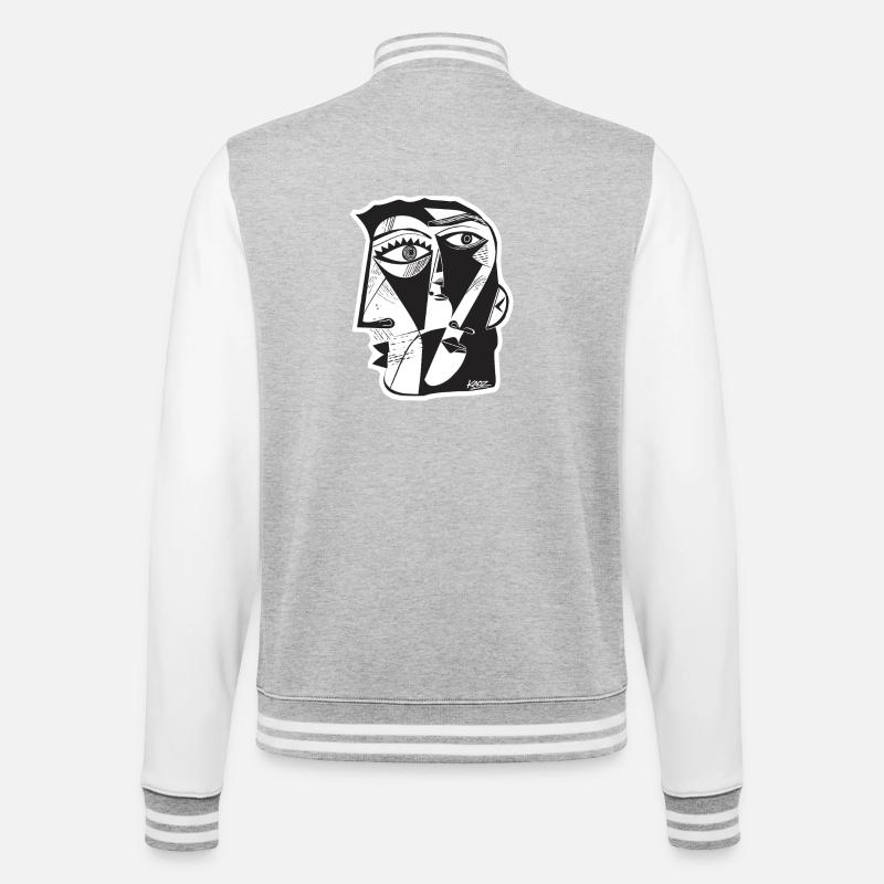 Trait de face cubiste - Veste Teddy - gris chiné / blanc