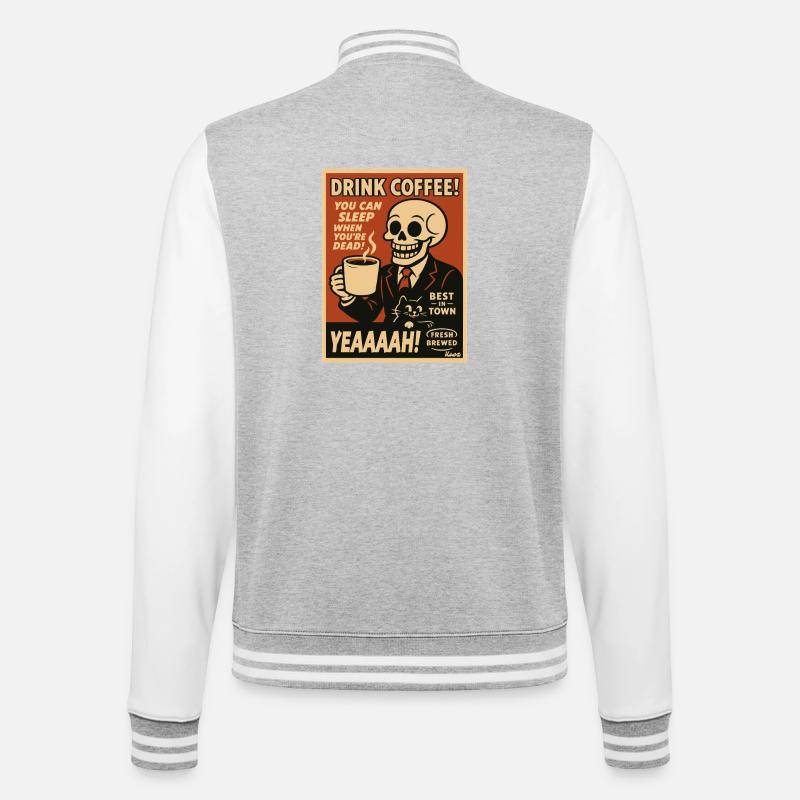 Affiche rétro de Coffee Skull - Veste Teddy - gris chiné / blanc