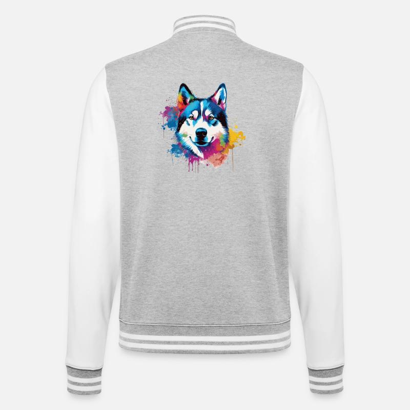 Bunter Husky Splash Art Hund - College-Sweatjacke - Grau meliert/Weiß