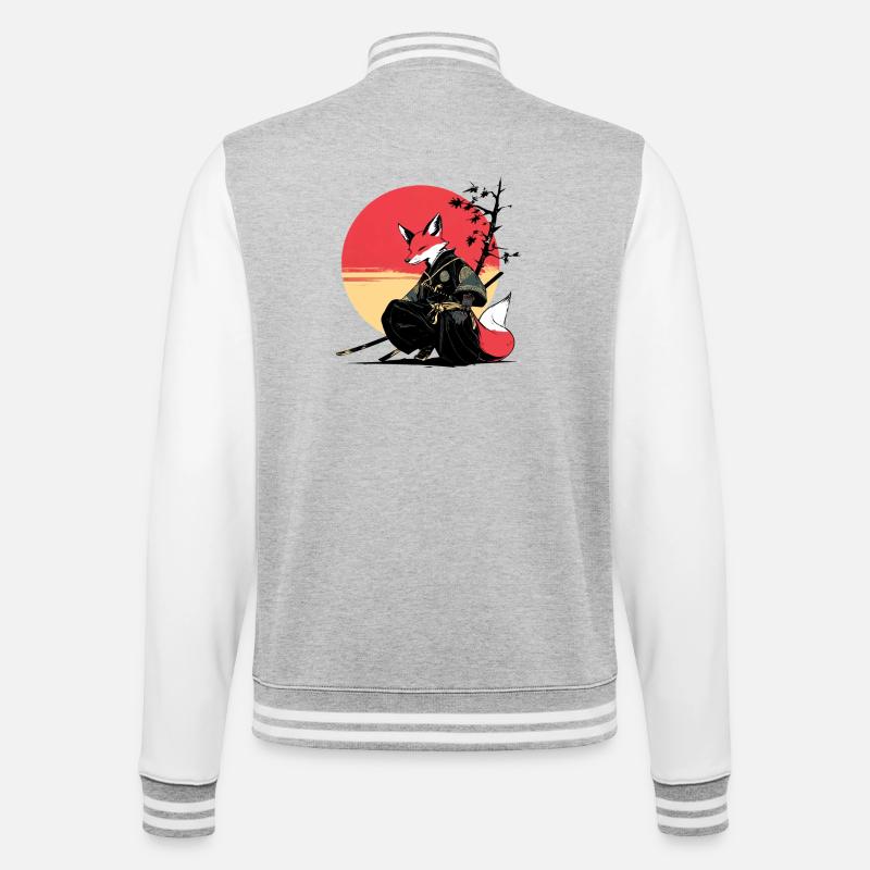 Fox Samurai at Sunset - College Sweat Jacket - heather grey/white