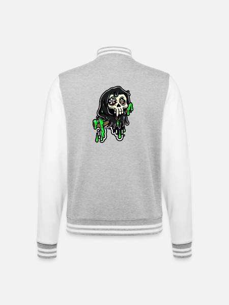 Sensenmann mit Neon-Schleim - College-Sweatjacke - Grau meliert/Weiß