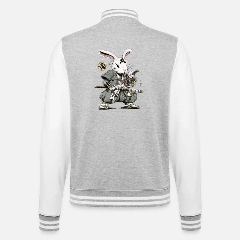 Rabbit Samurai Warrior with Katana - College Sweat Jacket - heather grey/white