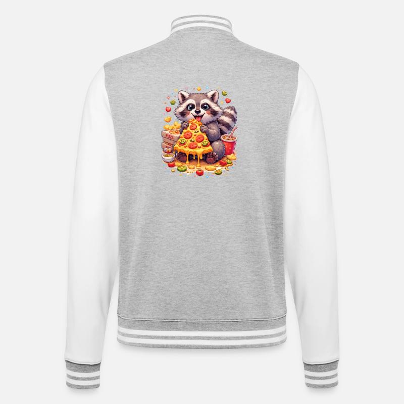 Pizza-Waschbär mit Käse - College-Sweatjacke - Grau meliert/Weiß