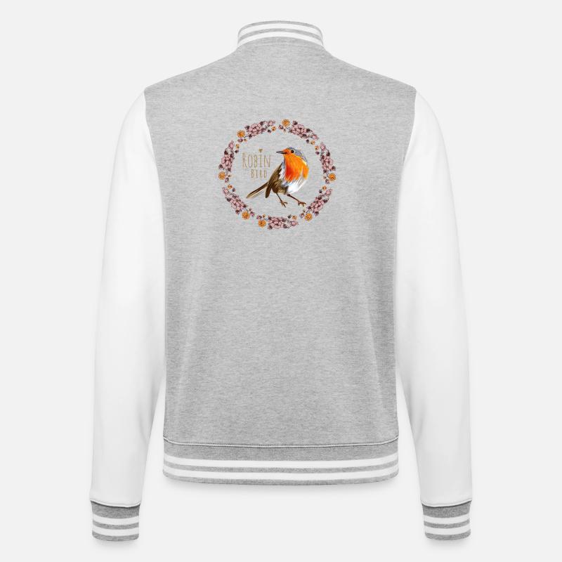 Rotkehlchen Vogel mit botanischen Blumen Design - College-Sweatjacke - Grau meliert/Weiß