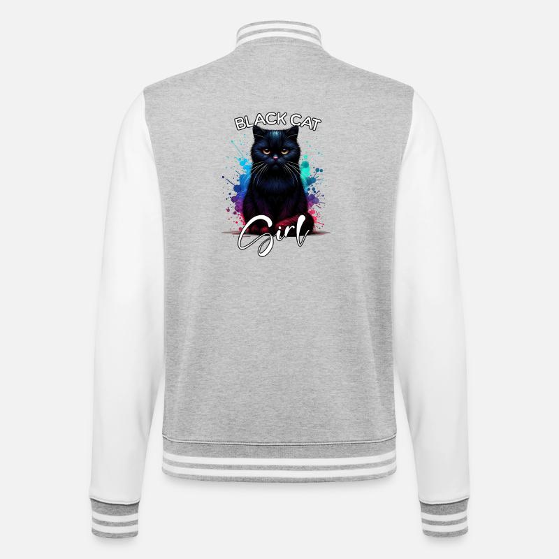 Grumpy Black Cat Mädchen Schwarze Katze - College-Sweatjacke - Grau meliert/Weiß