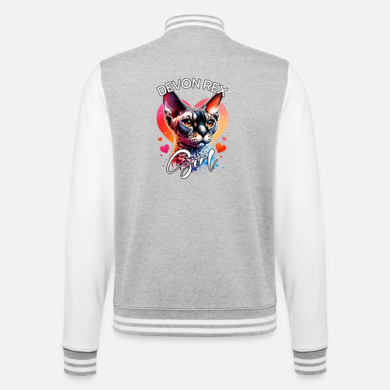 Devon Rex Mädchen Devon Rex - College-Sweatjacke - Grau meliert/Weiß