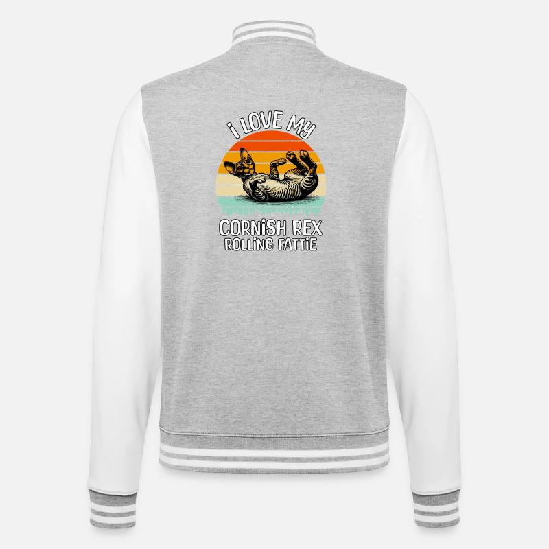 Lustige Cornish Rexkatze - College-Sweatjacke - Grau meliert/Weiß