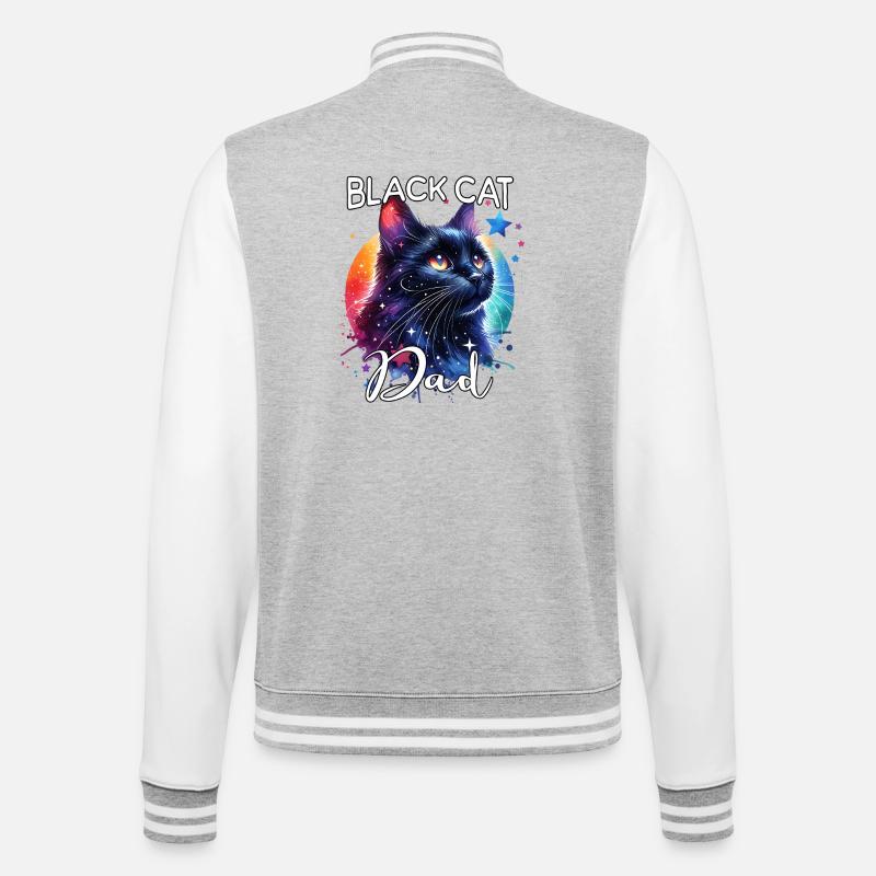 Schwarze Katze Papa - College-Sweatjacke - Grau meliert/Weiß