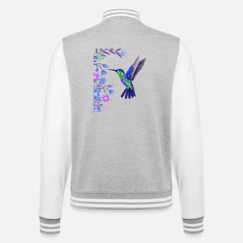Kolibri Vogel Design mit botanischen Blumen - College-Sweatjacke - Grau meliert/Weiß