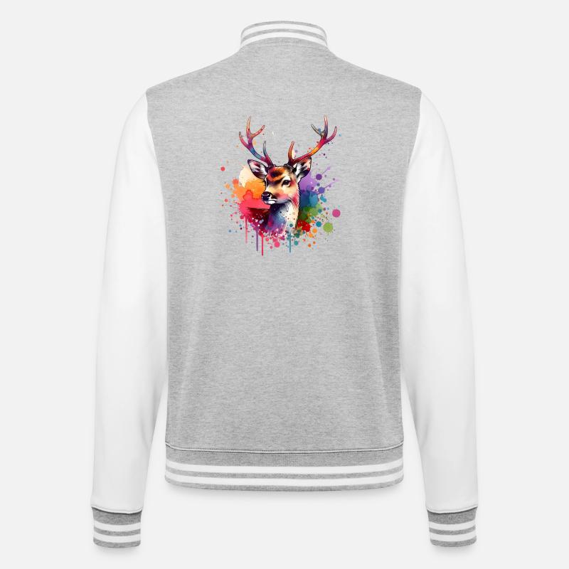 Whitetail Deer Gift - College Sweat Jacket - heather grey/white