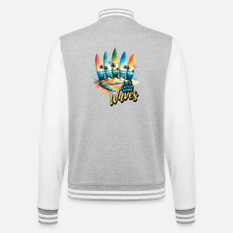 Let's Catch Some Waves - College Sweat Jacket - heather grey/white