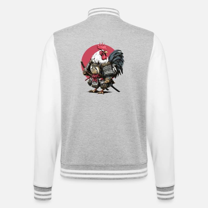 Hahn-Samurai-Rüstung - College-Sweatjacke - Grau meliert/Weiß