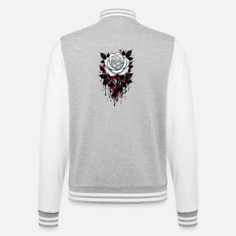 Rose, Rose Blanche, Rose et Fleurs - Veste Teddy - gris chiné / blanc