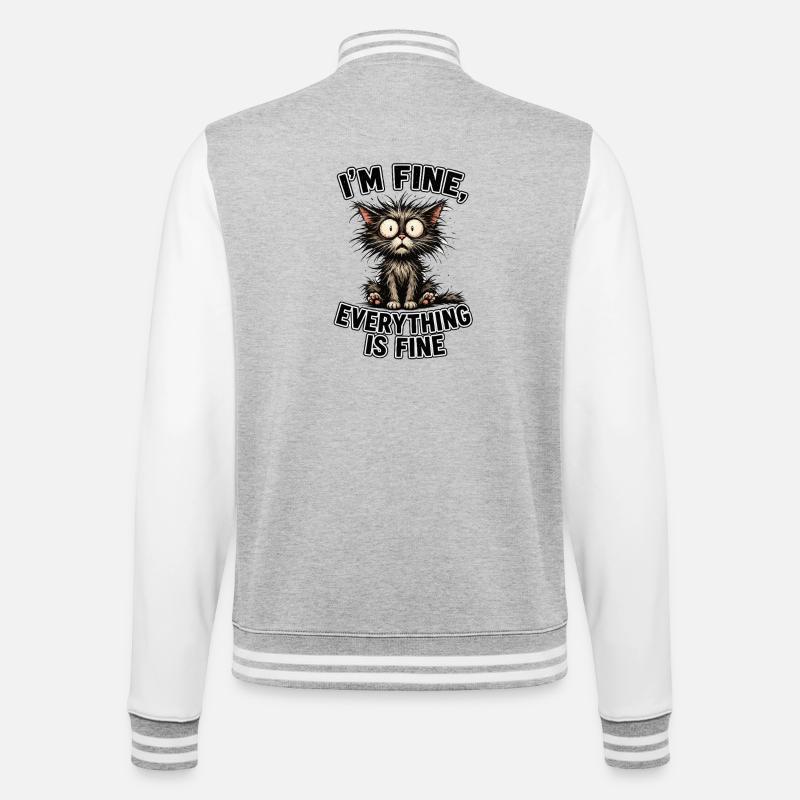 Katzenwitz: Everything is fine - College Sweat Jacket - heather grey/white