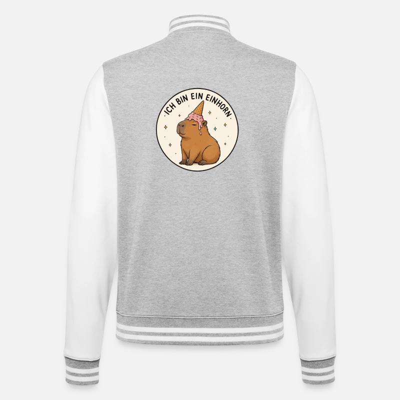 Capybara Einhorn - College-Sweatjacke - Grau meliert/Weiß