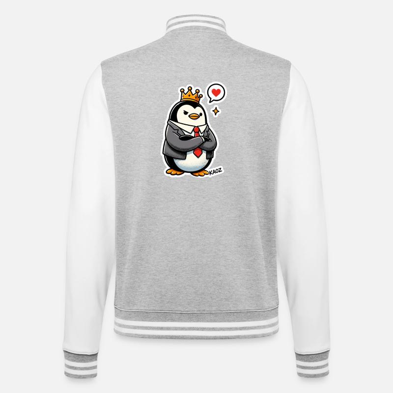 Gekrönter Pinguin - College-Sweatjacke - Grau meliert/Weiß