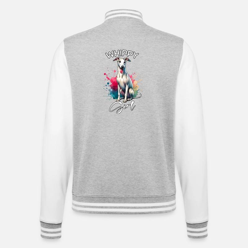 Whippet Mädchen Windhund - College-Sweatjacke - Grau meliert/Weiß