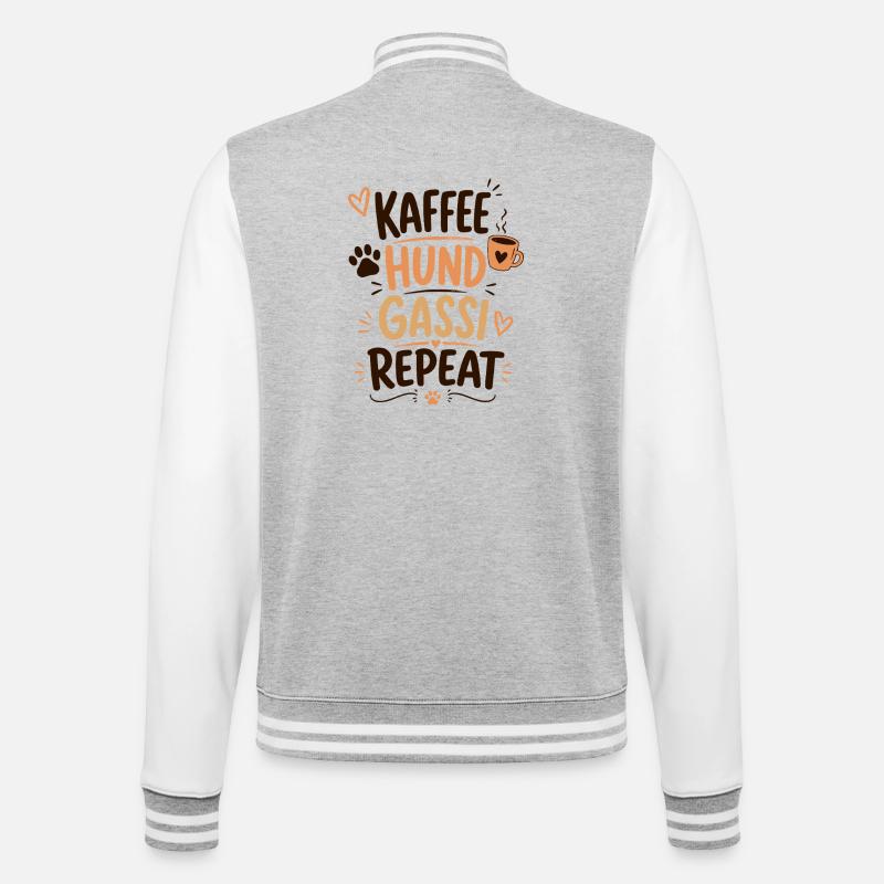 Kaffee Hund Gassi Repeat - College-Sweatjacke - Grau meliert/Weiß