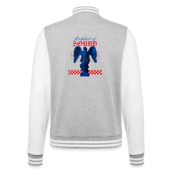 Architekt des Sounds – EDM Techno Trance House Outfit - College-Sweatjacke - Grau meliert/Weiß - Hinten - Marisol (170cm)