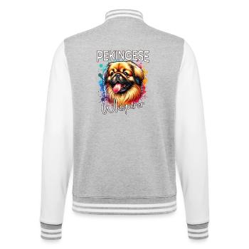 Pekingese Whisperer - College Sweat Jacket - heather grey/white - Back - Marisol (170cm)