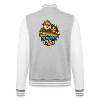 Angeln mit Opa - College-Sweatjacke - Grau meliert/Weiß - Hinten - Marisol (170cm)