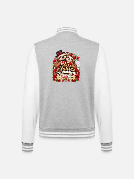 25 Jahre Zusammen Silberhochzeit Faultier Spruch - College-Sweatjacke - Grau meliert/Weiß