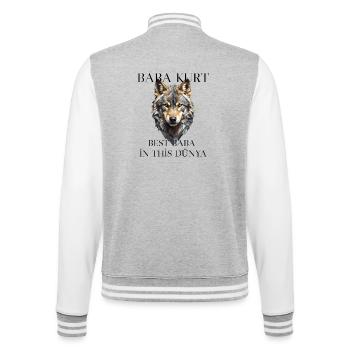 Baba Kurt – Türkischer Papa Wolf - College-Sweatjacke - Grau meliert/Weiß - Hinten - Marisol (170cm)