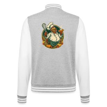 Thanksgiving-Truthahn mit Kürbiskuchen-Eskapade - College-Sweatjacke - Grau meliert/Weiß - Hinten - Marisol (170cm)