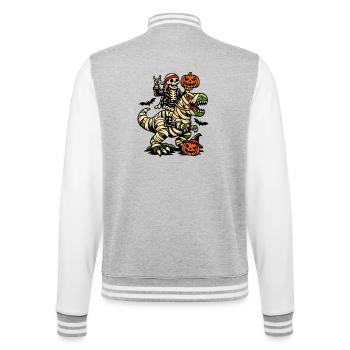 Skelett reitet Dino Halloween Kostüm Dinosaurier - College-Sweatjacke - Grau meliert/Weiß - Hinten - Marisol (170cm)