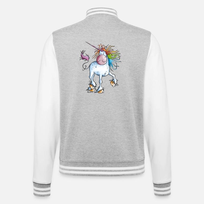 Regenbogen Einhorn - College-Sweatjacke - Grau meliert/Weiß