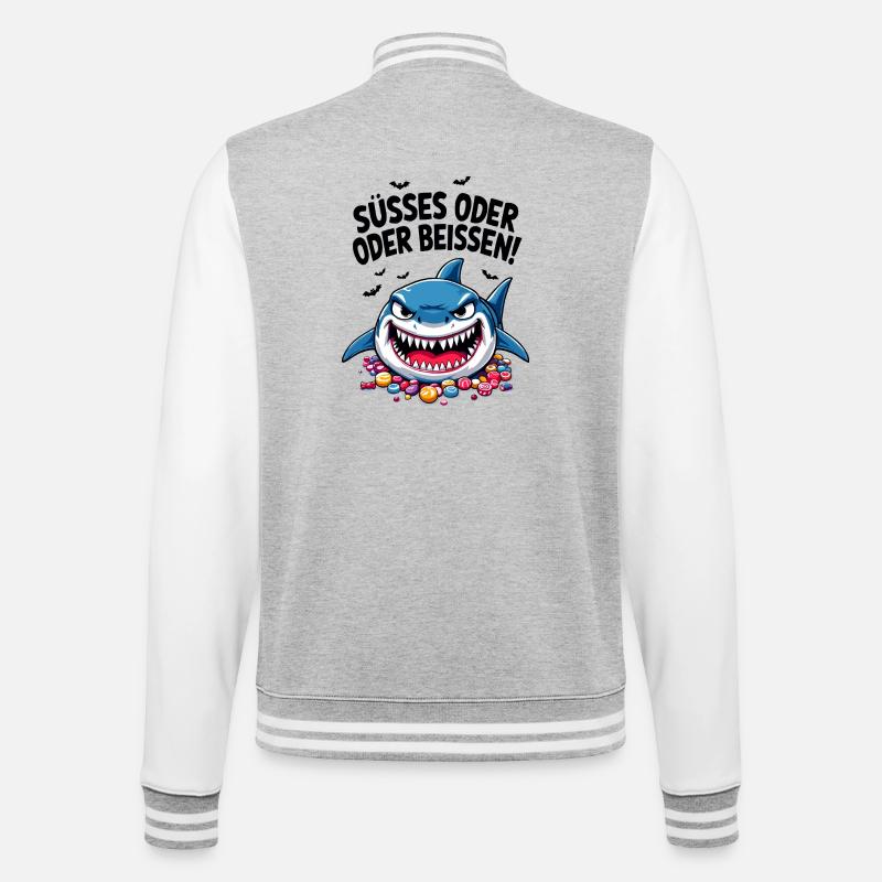 Halloween Süßes oder Saures Hai Süßgkeiten - College-Sweatjacke - Grau meliert/Weiß