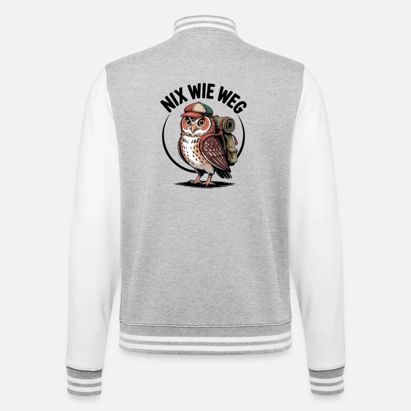 Wander-Eule mit Rucksack - College-Sweatjacke - Grau meliert/Weiß
