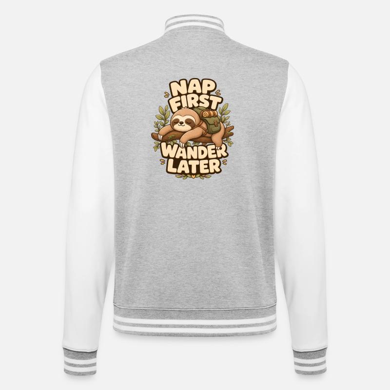 Nap First Wander Later Faultier - College-Sweatjacke - Grau meliert/Weiß