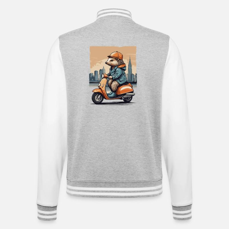 Süßer Igel auf Motorroller - College-Sweatjacke - Grau meliert/Weiß
