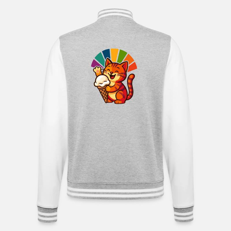 Regenbogen Katze Eisbecher Freude - College-Sweatjacke - Grau meliert/Weiß
