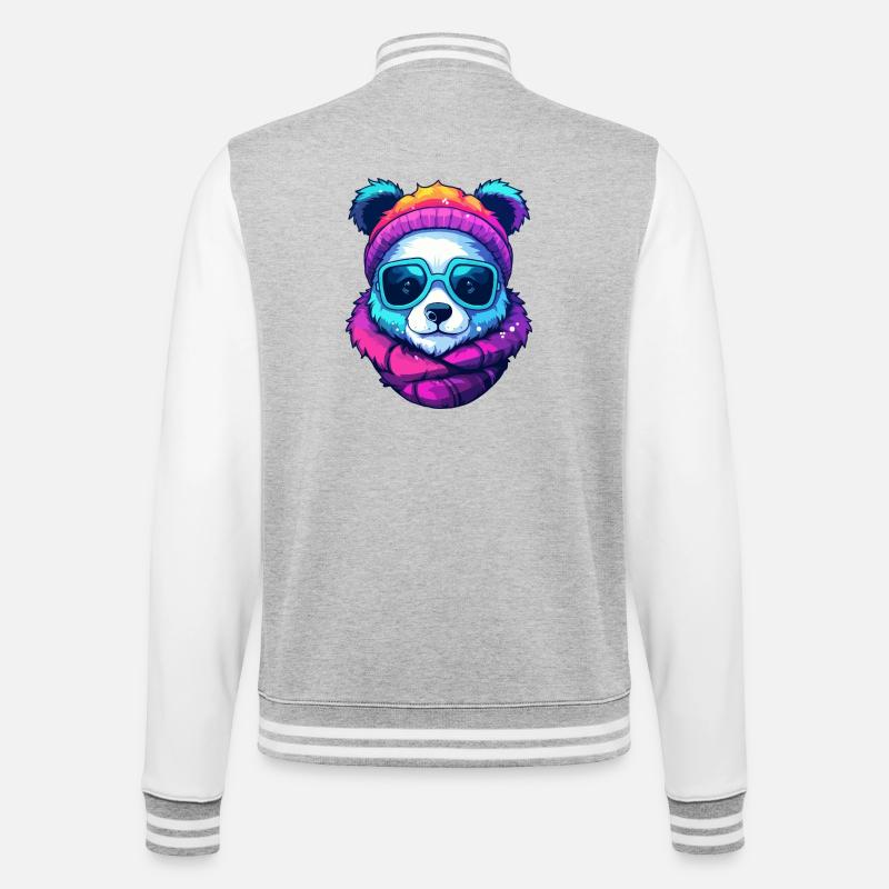 Neon-Regenbogenbär-Straßenstil mit Sonnenbrille - College-Sweatjacke - Grau meliert/Weiß