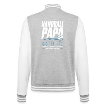 Handballpapa Geschenk – Saison für Saison - College-Sweatjacke - Grau meliert/Weiß - Hinten - Marisol (170cm)