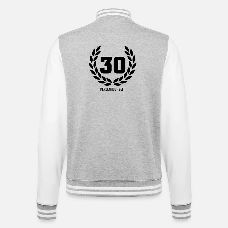 30 Perlenhochzeit - College-Sweatjacke - Grau meliert/Weiß