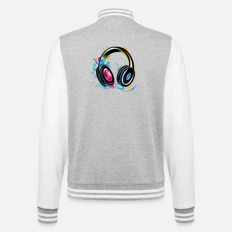 bunter Graffiti Kopfhörer - College-Sweatjacke - Grau meliert/Weiß