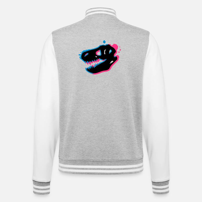 T Rex Schädel 3-D - College-Sweatjacke - Grau meliert/Weiß