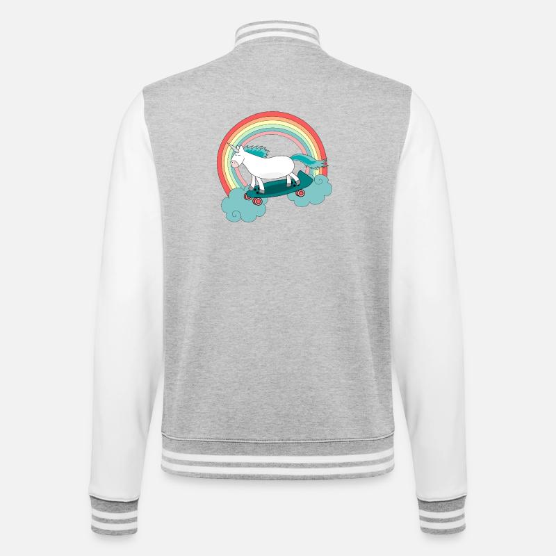 Einhorn Skateboard Longboard Regenbogen - College-Sweatjacke - Grau meliert/Weiß