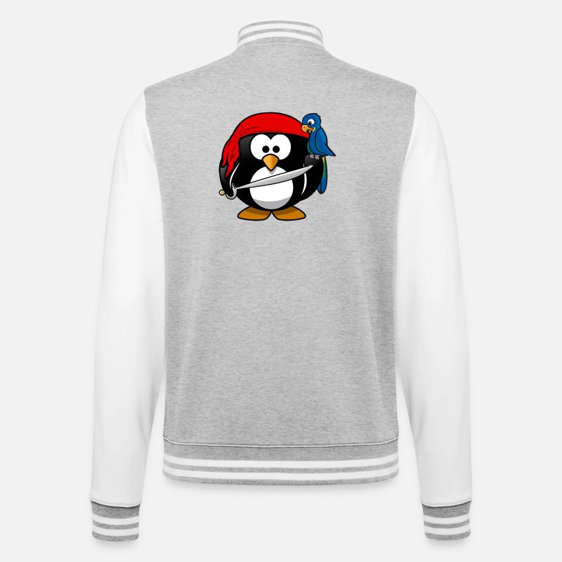 Pirat Pinguin Seeräuber - College-Sweatjacke - Grau meliert/Weiß
