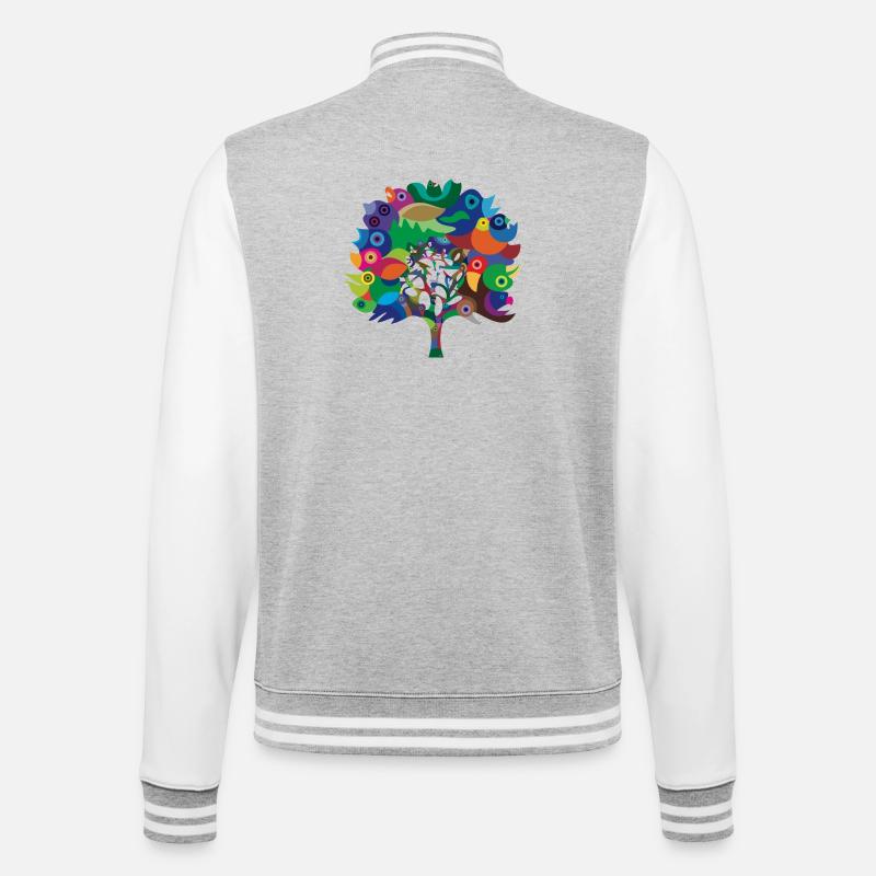 Overbirded Tree - College-Sweatjacke - Grau meliert/Weiß