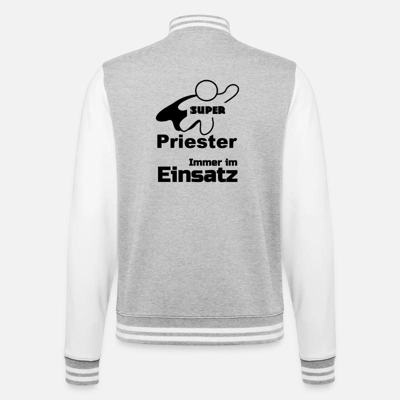 Super Priester Geschenk - College-Sweatjacke - Grau meliert/Weiß