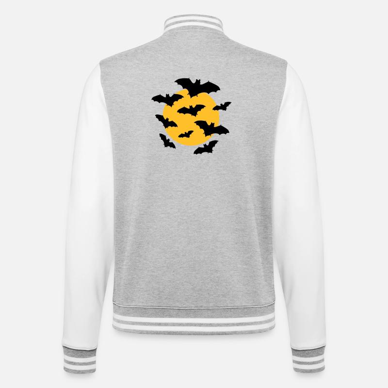 Fledermäuse & Mond - College-Sweatjacke - Grau meliert/Weiß