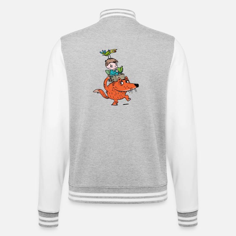 Abenteuerleser Drache und Junge - College-Sweatjacke - Grau meliert/Weiß