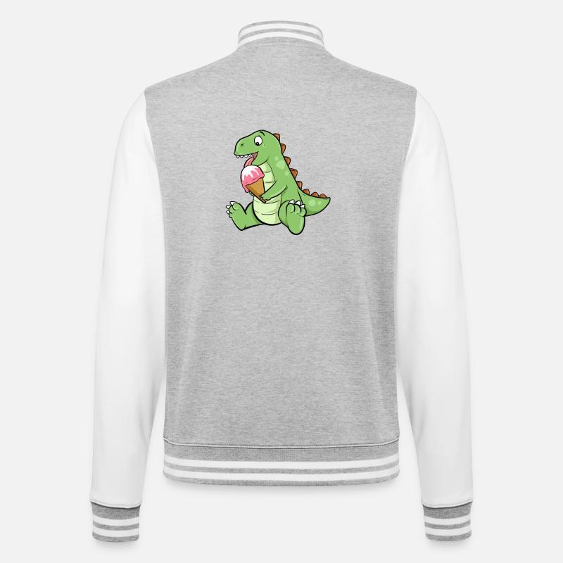 Eiscreme Dino Erdbeereis Dinosaurier T-Rex Saurier - College-Sweatjacke - Grau meliert/Weiß