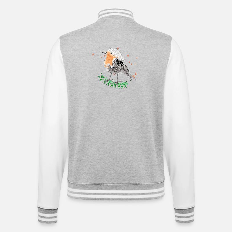 Rotkehlchen - College-Sweatjacke - Grau meliert/Weiß